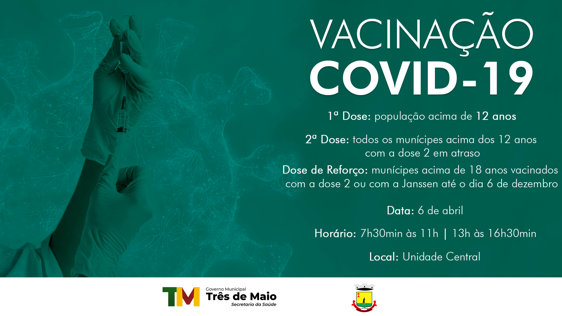 VACINAÇÃO CONTRA A COVID-19 E INFLUENZA OCORRE NA QUARTA-FEIRA